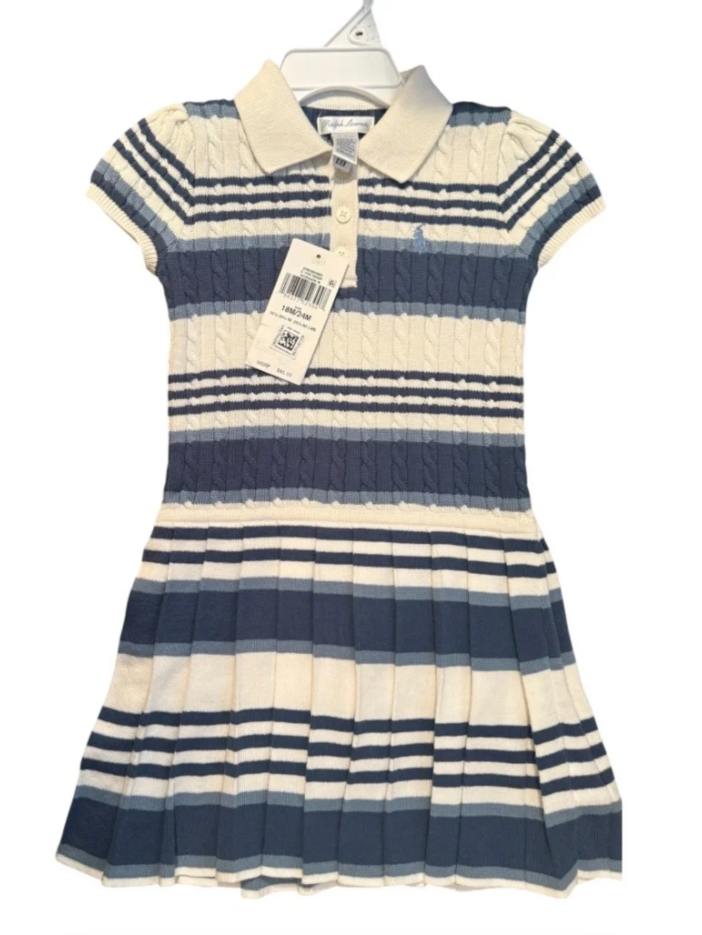 Ralph Lauren, Striped Mini-Cable Cotton Sweater Dress, NEW WITH TAGS